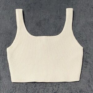 Aritzia Babaton Sculpt Cropped Tank Top Womens M White Ribbed Knit Square Neck